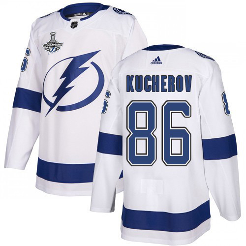 Men Adidas Tampa Bay Lightning #86 Nikita Kucherov White Road Authentic 2020 Stanley Cup Champions Stitched NHL Jersey